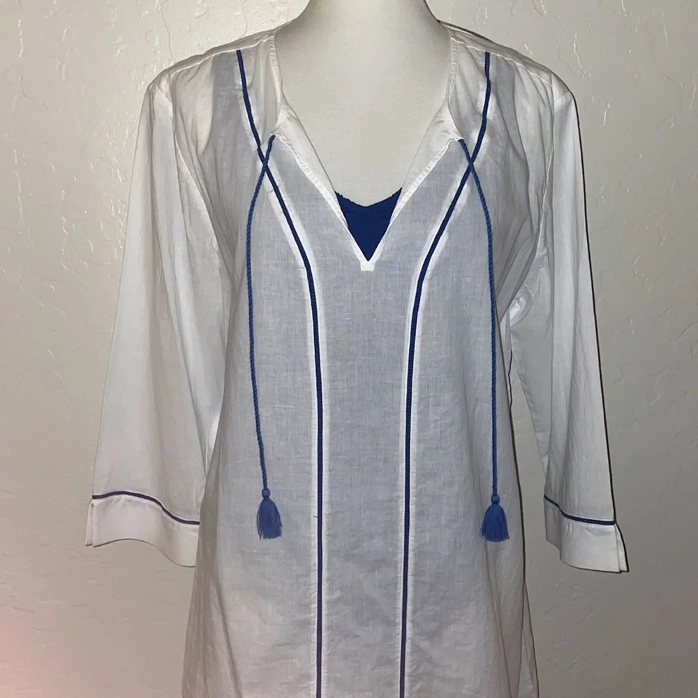 New!! Marabelle White/Navy Shirtdress Tassel Swim Coverup Size Large🤍🌊 - Picture 7 of 11